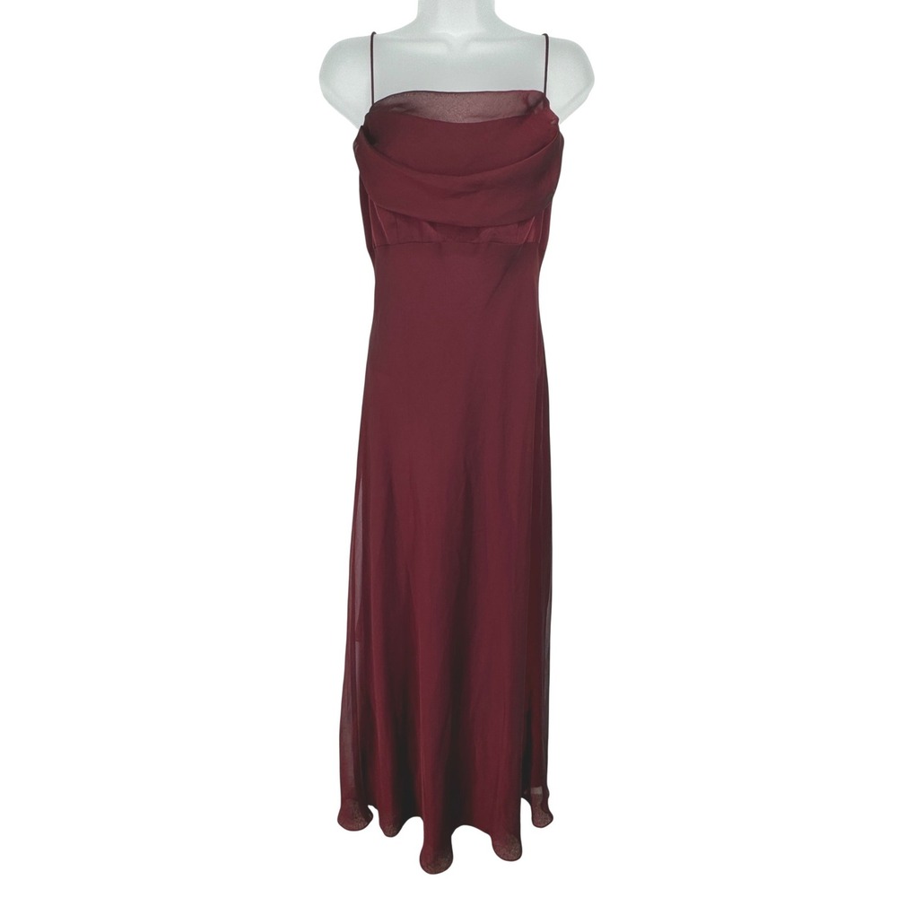 Betsy Adam Vintage 90s Burgundy Chiffon Cowl Draped Maxi Slip Dress 8 Homecoming